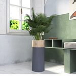 Cylinder Fiberglass Planter Manufacturer - OEM Northern Europe Design Decorative Pot Stand Interior Wood Grain