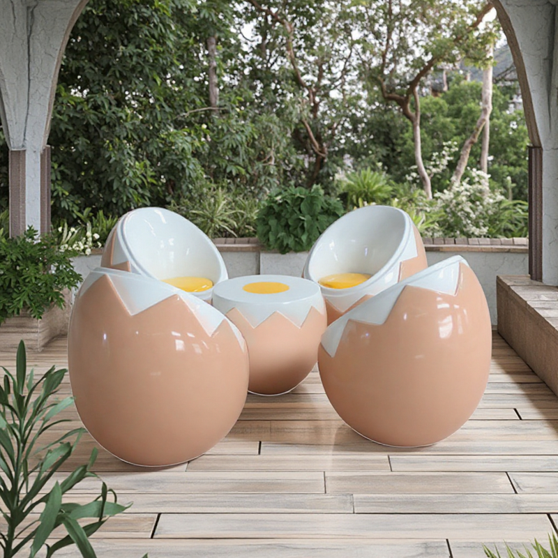 Garden Furniture Set Manufacturer - OEM Creative Egg Shell Pato Unique Fiberglass for Dining Coffee Table