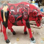 Fiberglass Cow Sculpture Supplier - OEM Life Size Color Painting for Park Landscaping Decoration