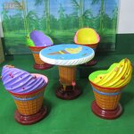 Outdoor Furniture Set Supplier - OEM Modern Fiberglass Ice Cream Armchair Table for School Gym Mall