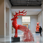 Abstract Animal Sculpture Manufacturer - OEM Customizable Red Handmade Resin Fiberglass Deer Statues Angel