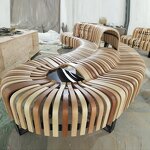 Curved Wood Bench Manufacturer - OEM Modern Colorful for Comfortable Waiting Resting Public Spaces