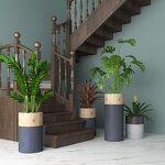 Cylinder Fiberglass Planter Manufacturer - OEM Northern Europe Design Decorative Pot Stand Interior Wood Grain