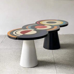 Coffee Table Factory - OEM Stylish Nordic Modern with Geometric Hand-painted Design FRP Material