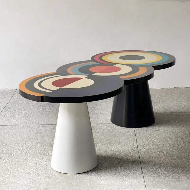 Coffee Table Factory - OEM Stylish Nordic Modern with Geometric Hand-painted Design FRP Material