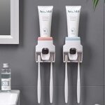 Toothbrush Holder Set Supplier - with Toothpaste Dispenser 2 Holder Wall