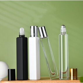 Square Glass Roll on Bottle Supplier - 10ml with Matte Black/White Color