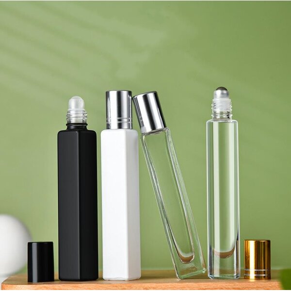 Square Glass Roll on Bottle Supplier - 10ml with Matte Black/White Color
