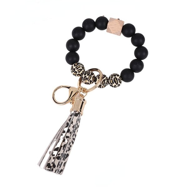 Leopard Print Keychain Supplier - Bulk Leather & Silicone Bead Wristlet