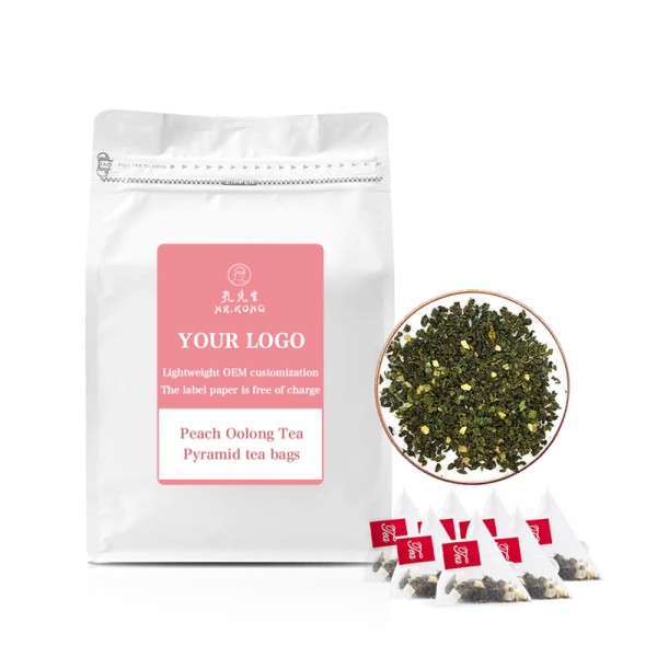 White Peach Oolong Teabags OEM Packaging Free Customized Labels Fruit Flavor Oolong Tea Mixed/blended Pyramid-shaped Tea Bags