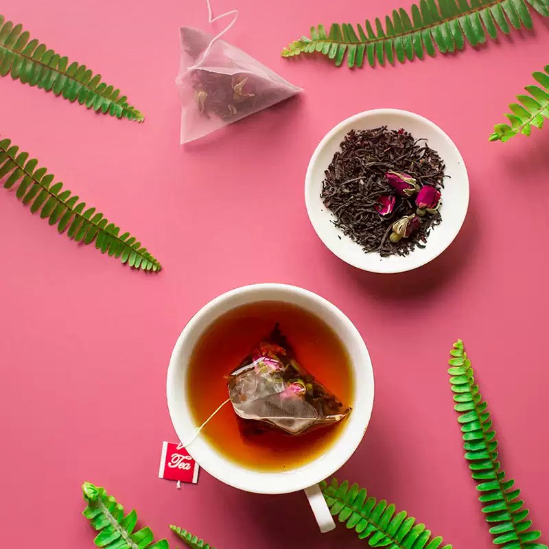 Rose Black Tea Pyramid Tea Bags Double - Petaled Red Rose Flower and Qimen / Keemun Black Tea Blend Teabag