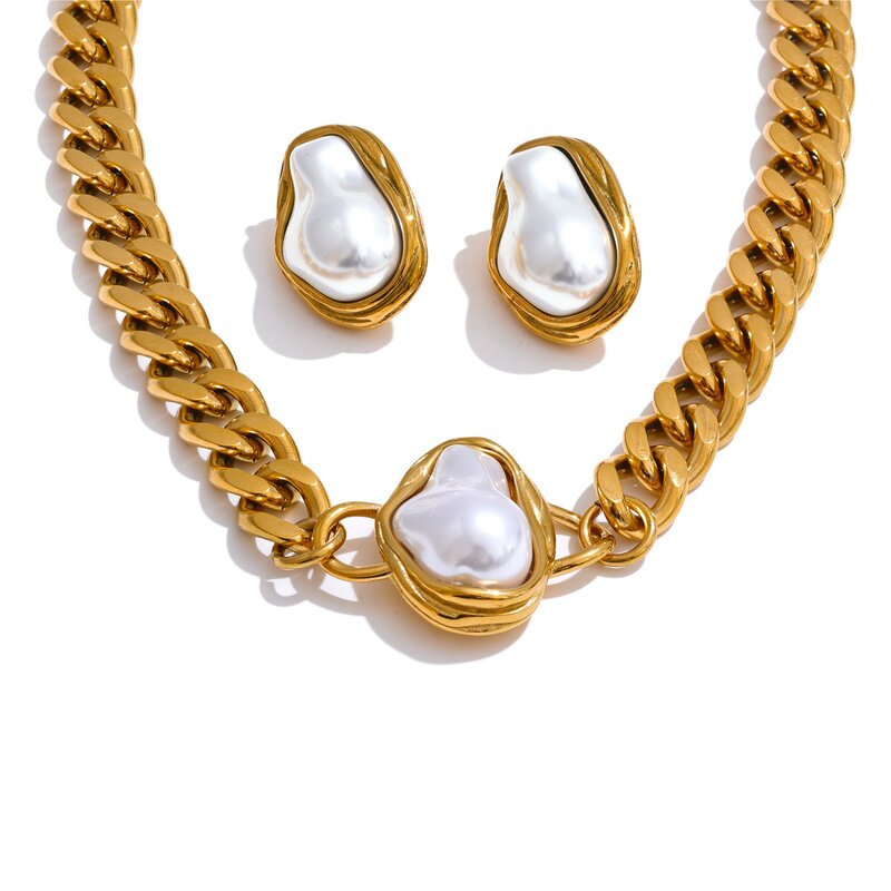 Simulated Pearls Necklace Supplier - JINYOU 4818 Fashion Baroque Golden Cuban