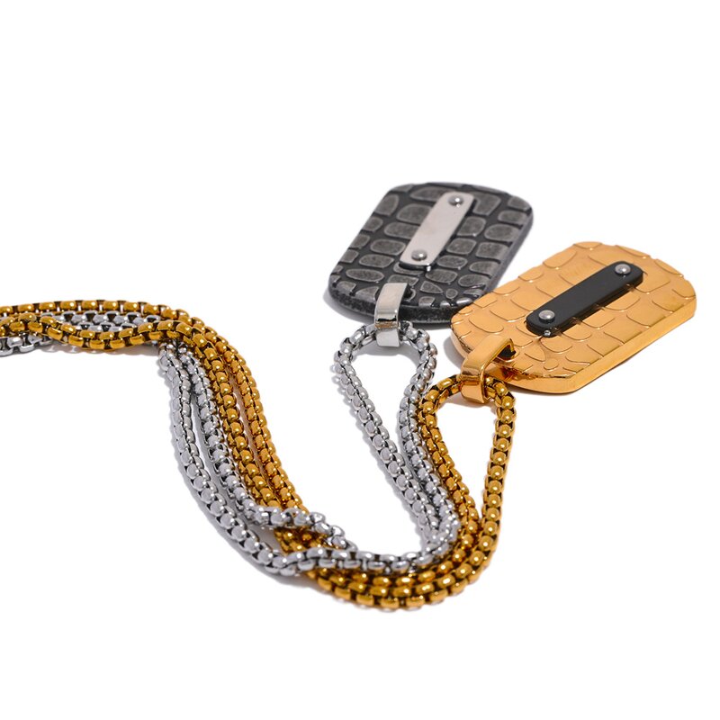 Square Pendant Necklace Manufacturer - JINYOU 5018 Gold Black Stainless Steel