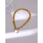 Pearl Chain Anklet Supplier - JINYOU 543 Natural 18k Gold Plated Stainless