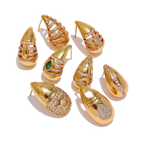 Copper Earrings Supplier - JINYOU 3557 3559 Water Drop Stud 18k Gold