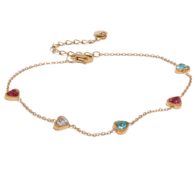 White Heart Anklet Manufacturer - JINYOU 1731 Colorful Cubic Zirconia Chain
