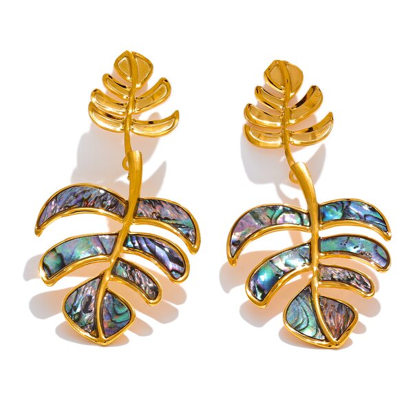 Abalone Shell Earrings Manufacturer - JINYOU 771 Fashion Natural Leaf Drop