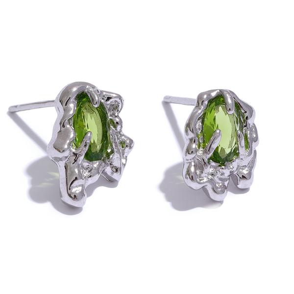 Green Cubic Zirconia Earrings Supplier - JINYOU New Sterling Silver Geometric