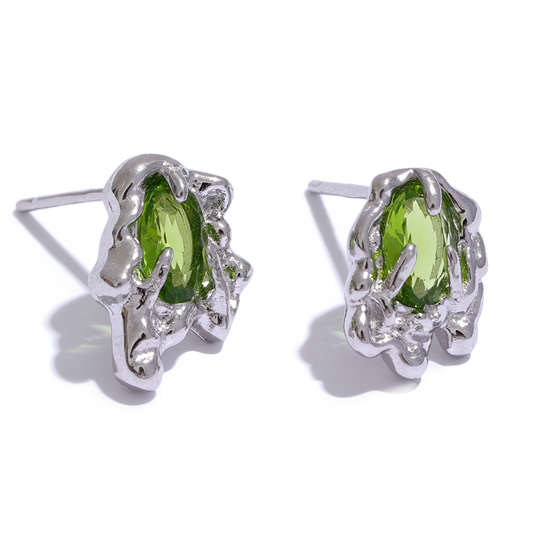 Green Cubic Zirconia Earrings Supplier - JINYOU New Sterling Silver Geometric