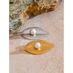 Leaf Shape Brooch Supplier - JINYOU 4525 Fashion Metal Simulated Pearl PVD