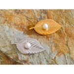 Leaf Shape Brooch Supplier - JINYOU 4525 Fashion Metal Simulated Pearl PVD