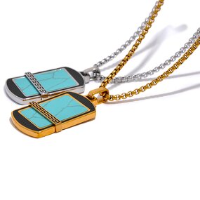 Turquoise Stone Necklace Supplier - JINYOU 5020 Natural Blue Square Pendant