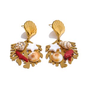 Natural Shell Pendant Earrings Supplier - JINYOU 5131 New Arrival Waterproof PVD