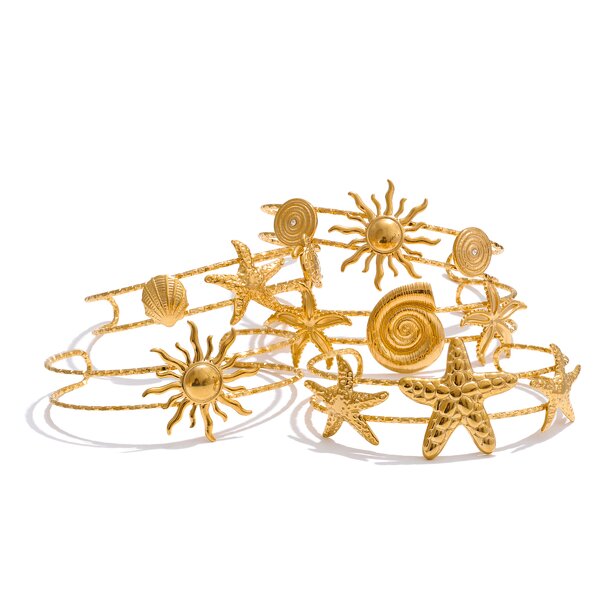 Starfish Cuff Bracelet Manufacturer - JINYOU 2726 Shell Sun Shape Metal PVD