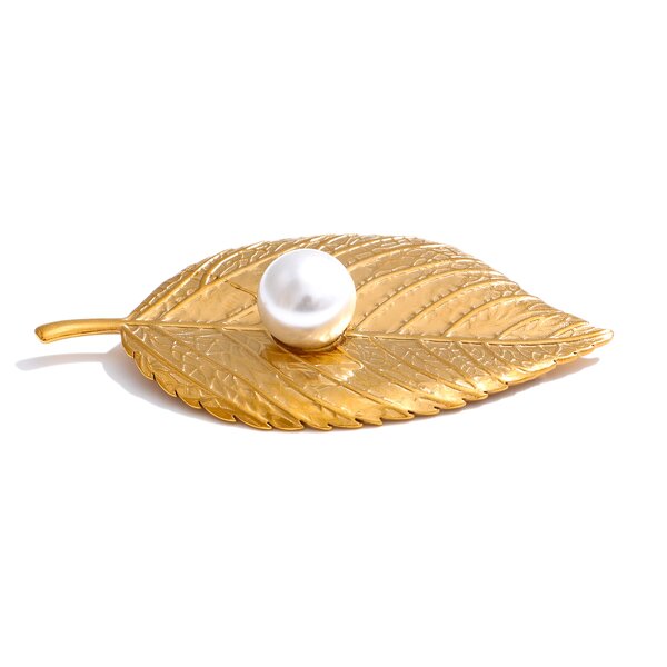 Leaf Shape Brooch Supplier - JINYOU 4525 Fashion Metal Simulated Pearl PVD