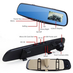 Car DVR Supplier - FHD 1080P 4.3'' Dual Lens Rearview Camera