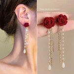 Drop Earrings Manufacturer - OEM Custom Flocked Camellia & Tassel