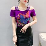 Off Shoulder T-shirt Factory - Bulk Custom Hot Press Pattern & Mesh Sleeve