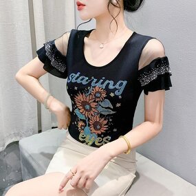 Rhinestone T-shirt Factory - Custom Pattern & Mesh Sleeve Bulk