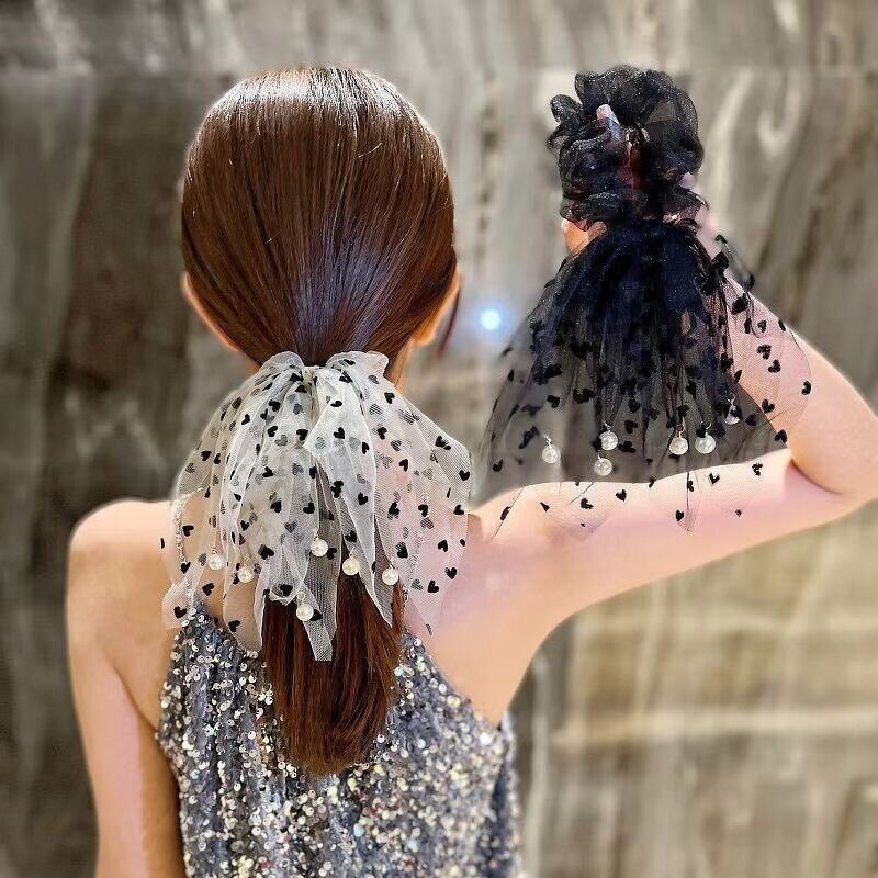 Hair Scrunchy Factory - OEM Custom Mesh & Pearl Ponytail Holder