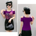 Off Shoulder T-shirt Manufacturer - Custom Hot Press Floral & Rhinestone