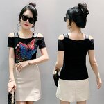 Off Shoulder T-shirt Factory - Bulk Custom Hot Press Pattern & Mesh Sleeve