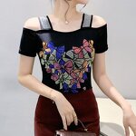 Off Shoulder T-shirt Factory - Custom Hot Press Pattern & Rhinestone