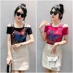 Off Shoulder T-shirt Factory - Bulk Custom Hot Press Pattern & Mesh Sleeve