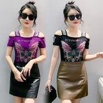 Off Shoulder T-shirt Manufacturer - Custom Rhinestone & Breathable Fabric