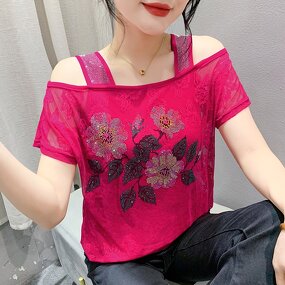 Rhinestone T-shirt Factory - OEM Custom Floral & Ice Silk Gauze