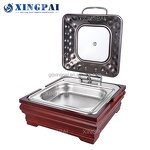 Square Chafing Dish Manufacturer - OEM Black Hammered Buffet Set with Wood Base