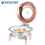 Rose Gold Chafing Dish Factory - OEM Round Fuel Food Warmer Buffet Set