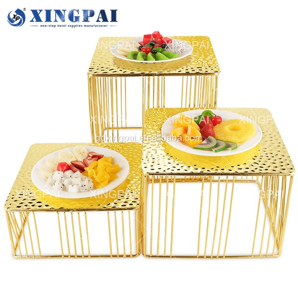 3 Tier Dessert Stand Manufacturer - OEM Royal Gold Hammered Wedding Display