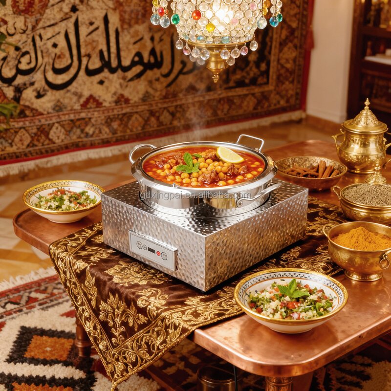 Electric Chafing Dish Factory - OEM Elegant Silver Hammered Buffet Set