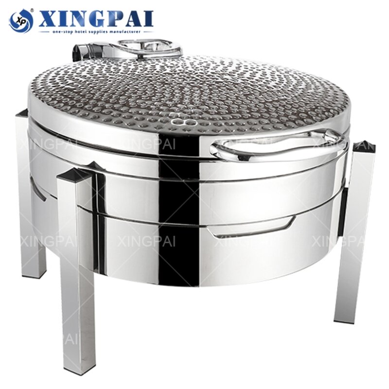 Round Chafing Dish Manufacturer - OEM 6L Hammered Stainless Steel Buffet Set