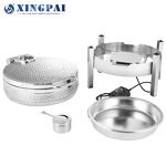 Chafing Dish Factory - OEM 6L Round Hammered Silver Food Warmer