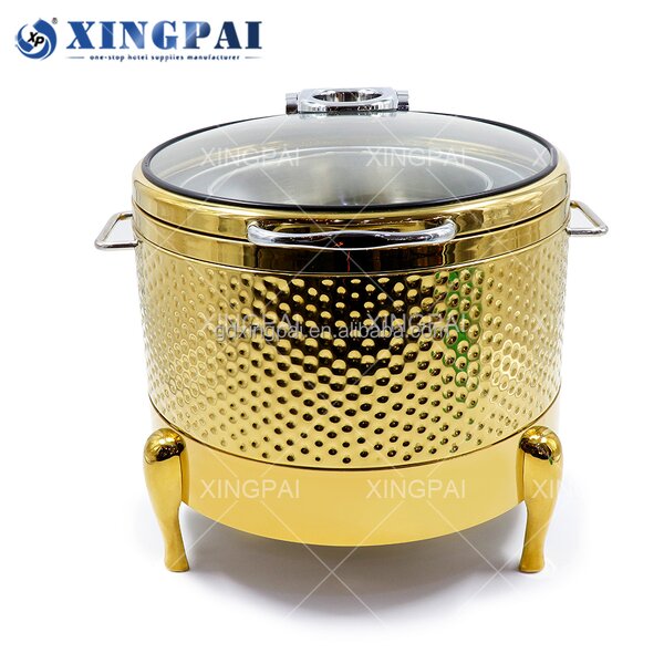 Gold Soup Chafing Dish Supplier - OEM Hammered Stainless Steel Buffet Set