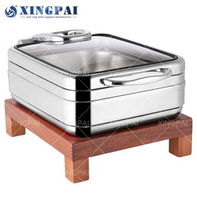 Wood Base Chafing Dish Factory - OEM Glass Lid Buffet Set for Catering