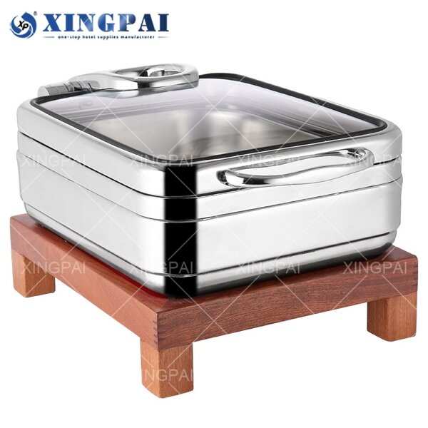 Wood Base Chafing Dish Factory - OEM Glass Lid Buffet Set for Catering