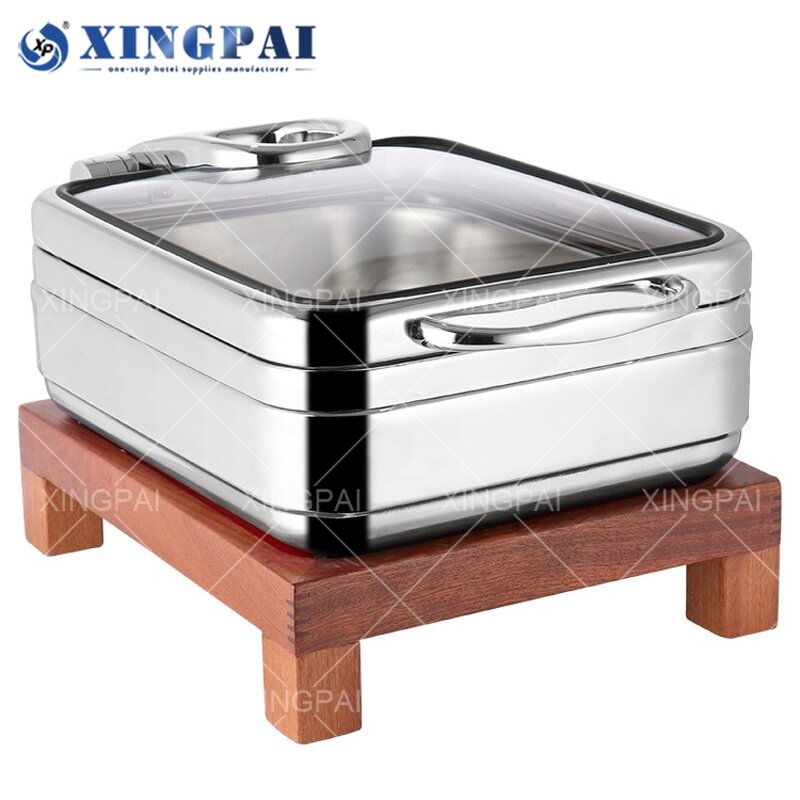 Wood Base Chafing Dish Factory - OEM Glass Lid Buffet Set for Catering